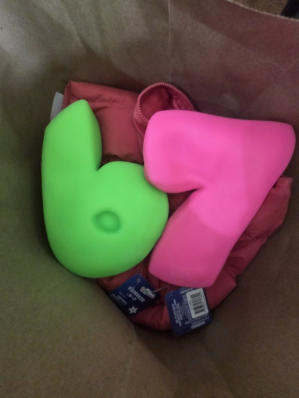 6 AND 7 Bright Pink and Neon Green SQUISHY